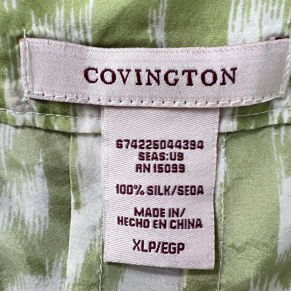 Covington Silk Tank Top Women's XLP Green White Abstract‎ Sleeveless Button Top